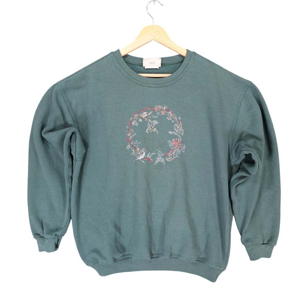 Northern‎ Reflections Sweatshirt Womens Medium Green Cotton Blend Vintage Bird